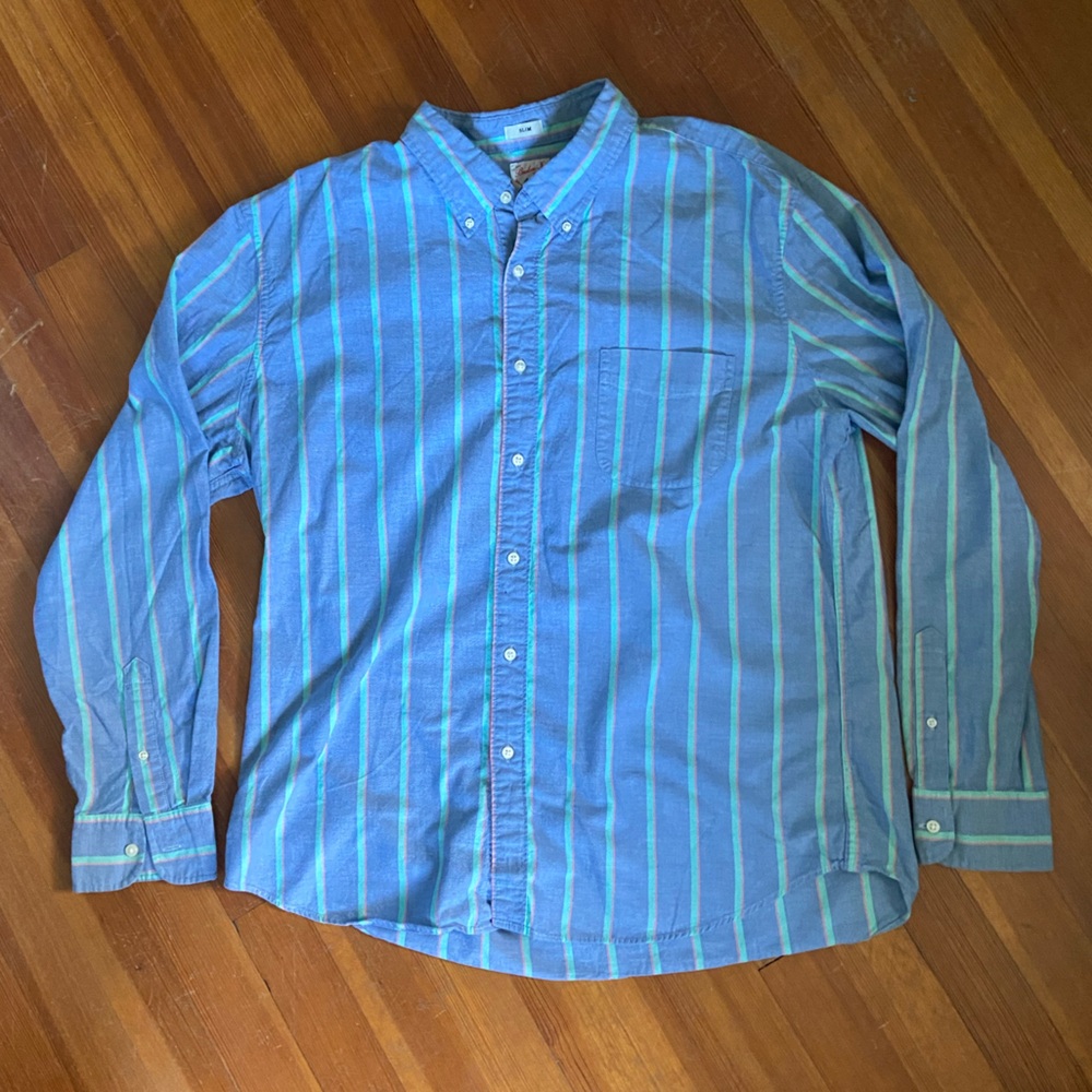Striped J Crew broken in Oxford button down